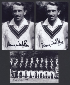 1948 'INVINCIBLES': black & white team photograph (15x10cm) signed by Neil Harvey; also two signed black & photos (10x15cm) of Doug Walters. (3)