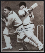 DON BRADMAN: window mounted display featuring signed photograph (19x22cm) and 1997 philatelic tribute material; attractively framed & glazed, overall 81x47cm. - 2