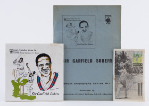 SIR GARFIELD SOBERS: c.1976 Australian Cricket Society (ACT Branch) "Great Cricketers Series No.1; Sir Garfield Sobers" limited edition (#44 of 200) folder containing commemorative tile, plus a philatelic maximum card signed by Sobers.