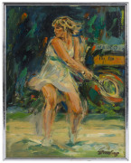 JOSEPH GREENBERG (1923 - 2007), "Chris Evert - Australian & Wimbledon Champion", acrylic on board, signed lower right, circa 1975, 60 x 45cm.