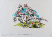 JOSEPH GREENBERG (1923 - 2007) "Don't picket the wicket", two original pen & wash illustrations to accompany an article by Lawrence Money in "Your Sport" magazine, 1986. Both signed; 24 x 31cm and 24 x 39cm. (2). - 2