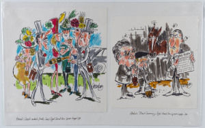 JOSEPH GREENBERG (1923 - 2007), Four original artworks for cartoons to accompany articles in "Your Sport" magazine, 1986. The articles, by Lawrence Money and Frank Crook focus on Bart Cummings, the Melbourne Cup and cray Cup fashions. All signed; various 