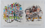 JOSEPH GREENBERG (1923 - 2007), Four original artworks for cartoons to accompany articles in "Your Sport" magazine, 1986. The articles, by Lawrence Money and Frank Crook focus on Bart Cummings, the Melbourne Cup and cray Cup fashions. All signed; various