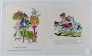 JOSEPH GREENBERG (1923 - 2007), Four original artworks for cartoons to accompany articles in "Your Sport" magazine, 1986. The articles, by Lawrence Money and Frank Crook focus on Bart Cummings, the Melbourne Cup and cray Cup fashions. All signed; various - 2