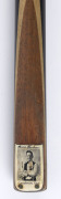 HORACE LINDRUM - CUE: "Champion" cue made by Peradon, ash shaft with spliced ebony butt, engraved ivory brand plate with half-length image of Lindrum, length 57" (145cm), weight 16.50oz, soft vinyl cue case. c. late 1950s.