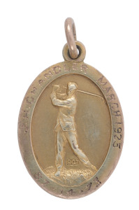 Yarra Yarra Golf Club, 9ct gold & enamel fob depicting a golfer in action, engraved for J.H. CHANDLER, March 1925, 87-14-73".