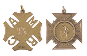 A 9ct gold cricket fob in the shape of a Maltese Cross (4.5g) engraved verso "Presented to LAH. C.C. By W.G. HEWITT - Batting Average Won by P. DAWE - 1909-10". (Is this Lahore Cricket Club?).
