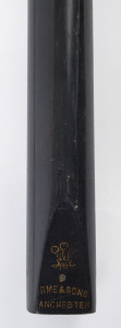 Orme & Sons (Manchester, England) cue, ash shaft with spliced ebony butt; length 58" (148cm), weight 16oz, with soft vinyl cue case.