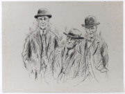 JOSEPH GREENBERG (1923 - 2007), "Trivalue - Melbourne Cup 1927", charcoal on cotton paper, circa 1985, titled to cover sheet, 46 x 61cm.  With the following details to the coversheet: "James Scobie: Trainer; Mr.E.E.D. Clarke: Owner; Bob Lewis: Jockey."