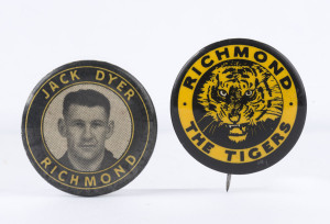 RICHMOND: Two original lapel badges, circa early 1960s: "JACK DYER RICHMOND" and "RICHMOND * THE TIGERS", (2).