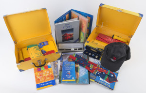 SYDNEY OLYMPICS: memorabilia with Opening Ceremony commemorative suitcases (2) with contents including "Green & Gold" socks, cheerband, torch, & opening ceremony programme; also necktie, Channel 7 cap, watch, spoon, NSW Police lapel badges set of 4 in pre
