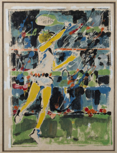 JOSEPH GREENBERG (1923 - 2007) Forehand Drive, acrylics & mixed media, signed and dated "Greenberg '76" lower right, 46 x 34cm.