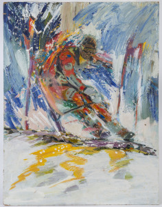 SNOW SKIING: JOSEPH GREENBERG (1923 - 20067) Slalom, acrylic on composition board, 61 x 45.5cm.