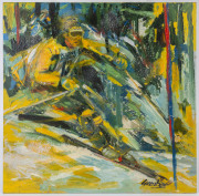 SNOW SKIING: JOSEPH GREENBERG (1923 - 20067) Giant Slalom, acrylic on composition board, signed lower right, 61 x 60.5cm.