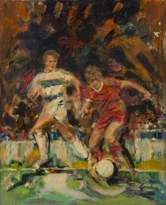 JOSEPH GREENBERG (1923 - 2007) QPR v Liverpool, acrylics & oil on board, signed lower right, 75 x 60cm.