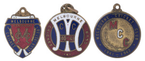 MELBOURNE CRICKET CLUB, 1937-38 membership fob (No.1891), 1940-41 membership fob (No.1417) and 1941-42 membership fob (No.1266) all by K.G.Luke; in great condition. (3 items).