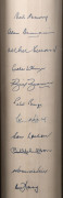 "AUSTRALIAN CRICKET MASTERS": full-size cricket bat signed by eleven Australian cricketers including six members of the 1948 "Invincibles". Signatures comprise Peter Burge, Neil Harvey, Colin McDonald, Alan Davidson, Sam Loxton, Bill Johnston, Richie Ben - 3