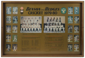 AUSTRALIA v WEST INDIES: Benson & Hedges review of Australian home season framed promotional posters comprising 1979-80 featuring 3-Test series won by West Indies 2-0; 1981-82 featuring 3-Test drawn series; 1983-84 featuring tri-nation World Series Cup won by West Indies defeating Australia 2-0 in the final; and 1984-85 featuring 5-Test Series won by West Indies 3-1; each 93x63cm (4).