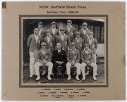 NEW SOUTH WALES SHEFFIELD SHIELD TEAM - Southern Tour 1929-30: The official NSW team photograph by Krischock, Adelaide, with Kippax as captain and Don Bradman next to him in the front row. Laid down on the original backing card, overall 30 x 38cm. While