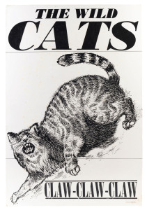 GEELONG: "The Wild CATS Claw - Claw - Claw" preliminary artwork proof in black & white, for an unissued poster for the Herald-Sun, to which a small copyright symbol and "1972 Joe Greenberg" has been added at lower right. 77 x 51cm. Believed to be unique; coming from the Estate of the artist who died in 2007.