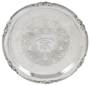 THE 1971 CAULFIELD CUP : The trainer's trophy, a silver plate charger engraved for the "THOROUGHBRED CLUB OF AUSTRALIA Presented to MR. C.L. BEECHEY trainer of GAY ICARUS Winner of the Caulfield Cup 1971" and accompanied by the framed official winning pos