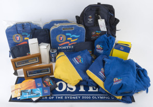 SYDNEY OLYMPICS: Fosters Lager sponsored memorabilia including backpack, valuables wallets (3), Ceremony Tickets (2), Souvenir Tickets (2), packs of 4 beers (2), 'beercan' cameras with film (2), anoraks (2), bum mats (3), cap, sports sweater; also framed 