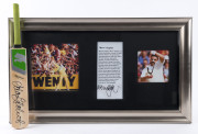 ADAM GILCHRIST, MERV HUGHES: miniature cricket signed by Gilchrist, plus a 'Merv Hughes' framed display (58x34cm) which includes his signature on piece. (2 items)
