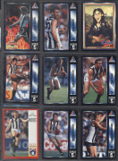 1990s-2000s array of cards in album haphazardly presented with various series represented with many 'Select' types noted including 1996 Die Cuts, also Uncle Toby's basketball, kayaking, surfing cards, plus odd cricket; condition variable. (180 approx).
