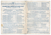 October 1859 AUSTRALIAN CHAMPION SWEEPSTAKES DAY, "Bell's Life Race Card, Champion Sweepstakes Day, Saturday, October 1st, 1859", with details of "The City of Melbourne Handicap of 100 Sovereigns", "The Spring Handicap Hurdle Race of 100 Sovereigns" and t