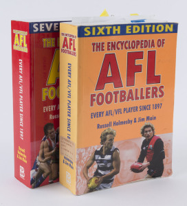 "The Encyclopaedia of AFL Footballers" (2005) by Holmesby & Main listing every AFL/VFL player since 1897 with a few signatures on the relevant player entry, or on piece, noting Glenn Archer, Nathan Buckley, David King; also 2007 edition again with signatu