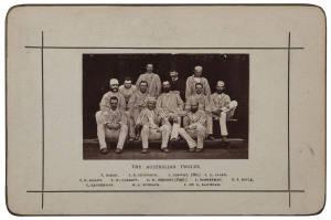 1878 THE AUSTRALIAN TEAM TO ENGLAND & NORTH AMERICA: original albumen photograph, laid down on backing page with the names of "The Australian Twelve" printed below. Overall 11 x 17cm. (Framed & glazed, 36 x 31cm.).