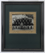 1953 AUSTRALIAN TEAM TO ENGLAND: Official team photograph laid down on mount with the printed title at top "CORONATION TOUR AUSTRALIAN CRICKET TEAM 1953" with the full squad surrounded by their original pen autographs in the surrounding margins. (Nearly 7 - 2