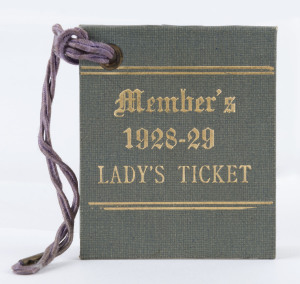 1928-29 Epsom Turf Club 'Member's Lady's Ticket', issued to member No.112 with one gate coupon still intact, grey leather with gold embossing, superb condition.