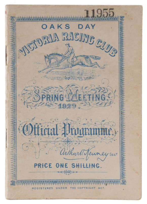 OFFICIAL PROGRAMME/RACE BOOK: 1929 VRC Oaks 'Oaks Day, Victoria Racing Club, Spring Meeting, 1929, Official Programme' (Thursday 7th November), the Previous Winners pages recording Phar Lap's 1st in the Victoria Derby & 3rd in the Melbourne Cup. 