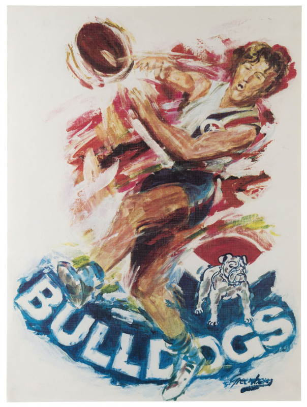 JOSEPH GREENBERG (1923 - 2007) SANFL posters, circa 1980, as issued, for the Bulldogs, the Tigers, the Redlegs, the Roosters, the Magpies, the Panthers, Sturt, the Bloods, the Eagles and the Peckers, each poster signed by Greenberg in the plate but withou