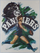 JOSEPH GREENBERG (1923 - 2007) SANFL posters, circa 1980, as issued, for the Bulldogs,  the Panthers, and the Bloods,  each poster signed by Greenberg in the plate but without the "SPORTSPLAN MARKETING PTY LTD" imprint previously noted. All approx. 62 x 4 - 2