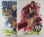 JOSEPH GREENBERG (1923 - 2007) WAFL posters, circa 1980, as issued, for the Demons, the Royals, the Cardinals, and the Swans,  each poster signed by Greenberg in the plate but without the "SPORTSPLAN MARKETING PTY LTD" imprint previously noted. All approx - 2