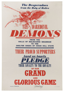 MELBOURNE: "The Desperadoes from the Holy of Holies" issued poster for the Herald-Sun, with small copyright symbol and "1972 Joe Greenberg" at lower right; additionally, signed in pen by the artist. 48 x 31.5cm. Believed to be unique; coming from the Estate of the artist who died in 2007.