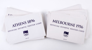 OLYMPIC POSTER CARDS: official AOC (Australian Olympic Committee) Poster Cards produced to celebrate Australia's 1896-2000 Olympic participation (ex WWI 1916, and the cancelled WWII 1940 & 1944 events), all years with a duplicate card (ex 1964 Tokyo, sing