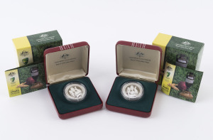 1882-2007 THE ASHES: commemorative $5 Silver Proof Coin (2), each 36.30gr of fine (99.99%) silver, both in original packaging. As new.