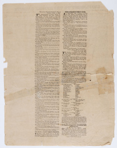 ESTABLISHMENT OF THE SYDNEY TURF CLUB: 23 March 1825 supplement to the Sydney Gazette with a report on the establishment of the first Sydney Turf Club on 18th March 1825. The sheet with with some repaired tears, though no loss of text.