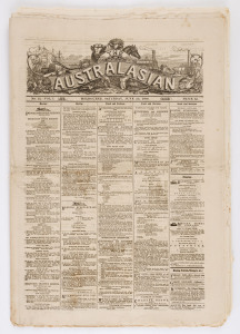 THE 1866 MELBOURNE CUP & SPRING RACE MEETING: "The Australian" newspaper, complete edition for Saturday, June 23, 1866. The lead story on the front page provides the "Programme of the Victorian Racing Club : Melbourne Spring Meeting 1866", with a list of 