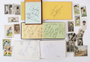 A range of autographs in four small autograph books; work needed, but noted St.Kilda, Fitzroy, Footscray, Geelong, Hawthorn, Carlton, Richmond, Melbourne, South Melbourne and probably others. Also, a few odd cigarette cards, mainly cricket.