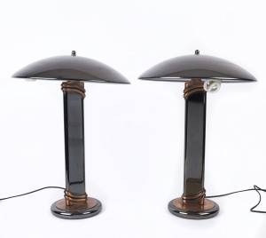 A pair of Bauhaus style table lamps, silvered metal and copper, circa 2000, ​58cm high