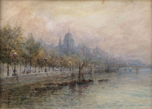 G. ROE (British), Thames Near Somerset House, watercolour, artist details and title verso, ​14 x 19cm