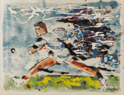 JOSEPH GREENBERG (1923 - 20067) Backhand Volley, enamel & mixed media on paper, signed lower right, 42 x 55cm.