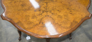 An antique English burr walnut Sutherland table, circa 1875, 70cm high, 91cm wide, 113cm when extended - 4