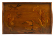 Émile Gallé French Art Nouveau marquetry serving tray, circa 1900, signed "E. Gallé" in the design, 59cm across the handles