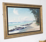 BENNETT BRADBURY (American, 1914-1991), beach scene, Hawaii, oil on canvas, signed lower right "Bennett Bradbury", with accompanying Royal Gallery, Hawaii paperwork, 57 x 90cm - 2