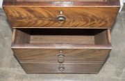 A rare pair of antique English Hepplewhite mahogany bookcases, 18th century, unusual slim proportions with flame mahogany drawer fronts, cockbeading and astragal glazed doors with adjustable shelving. With accompanying documentation from Windsor Antiques, - 15